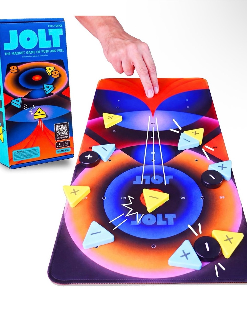 Jolt Magnetic Push-and-Pull Game - Blue & Orange with Yellow & Light Blue Pieces